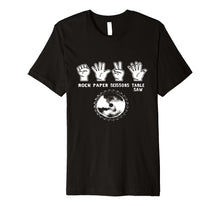 Load image into Gallery viewer, Mens Rock Paper Scissors Table Saw Woodworking Shirt
