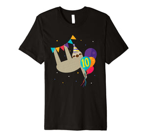 Sloth 10th Birthday Party Funny Gift T shirt for 10 Year Old