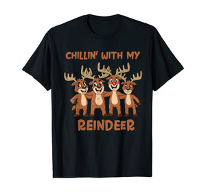 Chillin With My Reindeer Christmas Boys Girls Kids Xmas T-Shirt