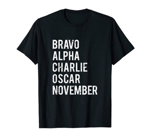 Bacon Military Alphabet T-Shirt Bacon Lover Distressed Gift