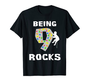 Being 9 Years Old Rocks Funny Rock Climber Birthday T Shirt