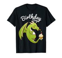 Load image into Gallery viewer, Birthday Boy Dragon Theme T-shirt Cupcake Candle Fire
