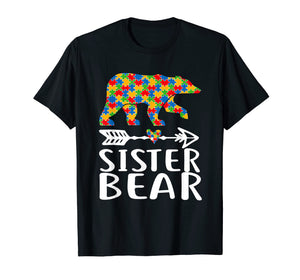 Autism Awareness Sister Bear Arrow Heart Family Tshirt