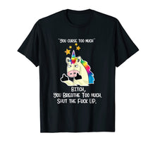 Load image into Gallery viewer, Angry Cussing Cursing Unicorn Funny Tshirt

