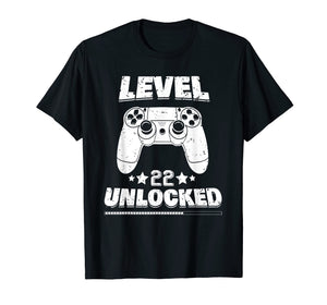 Level 22 Unlocked T-Shirt 22nd Video Gamer Birthday Gift
