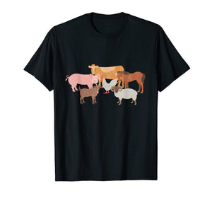 Cute Farm Animals Cow Pig Chicken Horse Sheep and Goat Tee