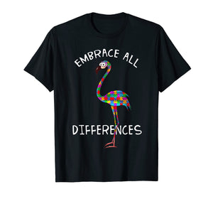 Embrace Differences Puzzle Flamingo Autism Awareness Tshirt