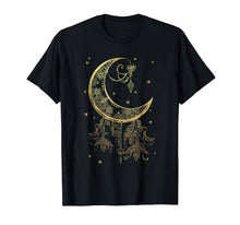Load image into Gallery viewer, Mystical Pagan Filigree Moon and Stars Shimmer Gold Shirt
