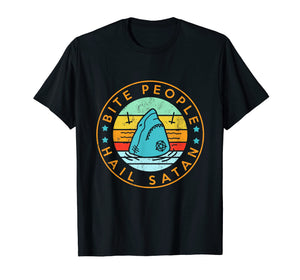 Bite People Hail Satan Shark Retro Vintage T-Shirt