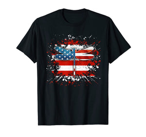 Retro Vintage Patriotic US Flag Dragonfly Tshirt Gifts