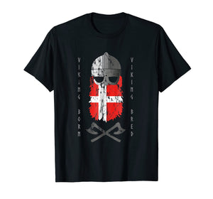 Mens Danish Viking T-Shirt Warrior from Denmark I Helmet and Axe