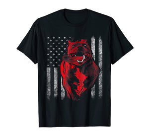 Mens American Bully Pit Bull Dog With American Flag T-Shirt