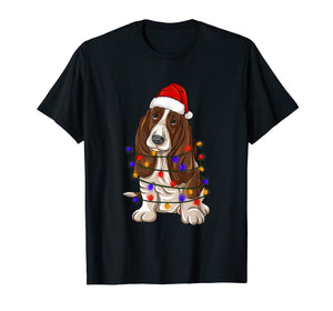 Basset hound Shirt Santa Hat Xmas Lights Christmas Gift T-Shirt