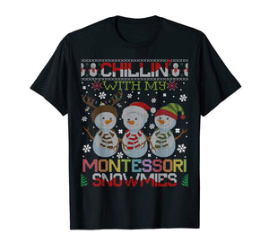 Cute Chillin With My Snowmies Montessori Teacher Xmas T-Shirt