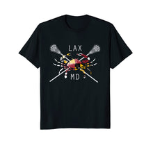 Load image into Gallery viewer, Boys Lacrosse Shirt Sticks Crossed Crab LAX Maryland Flag
