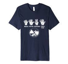 Load image into Gallery viewer, Mens Rock Paper Scissors Table Saw Woodworking Shirt

