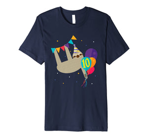 Sloth 10th Birthday Party Funny Gift T shirt for 10 Year Old