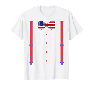 4th Of July Bow Tie & Suspenders Americann Flag T shirt