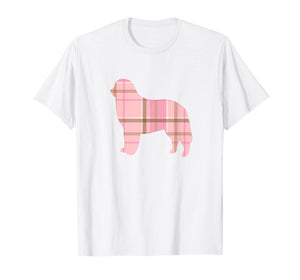 Bernese Mountain Dog Pink Plaid Dog Silhouette T-Shirt v2