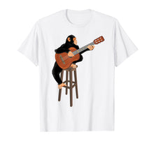 Load image into Gallery viewer, Chimpanzee playing acoustic guitar. Funny monkey t-shirt.

