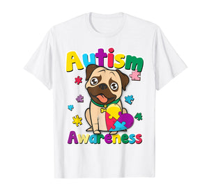 Autism Awareness T-Shirt Cute Pug Dog Puzzle Pieces Gift
