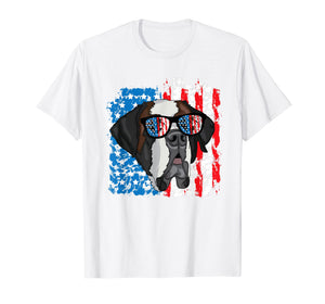 4th of July Dog Patriotic Saint Bernard Dog with Sunglasses T-Shirt