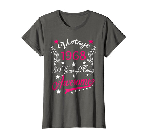 Womens 50th Birthday T-Shirt Vintage 1968 50 Years Of Awesome Tee