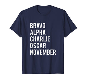 Bacon Military Alphabet T-Shirt Bacon Lover Distressed Gift