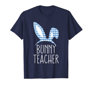 Bunny Teacher Gingham Check Bunny Headband Easter T Shirt