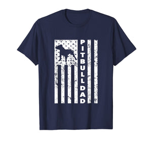 Mens American Pitbull Dad US Flag T-shirt - mens shirt