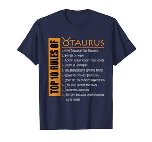 Birthday Gifts - Top 10 Rules Of Taurus Zodiac T-Shirt