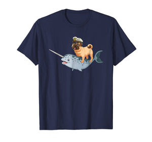 Captain Pug riding a Narwhal T-shirt Funny Pug Shirt
