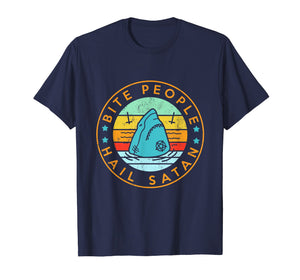 Bite People Hail Satan Shark Retro Vintage T-Shirt