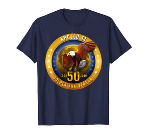 Apollo 11 Golden 50th Anniversary Eagle and Moon T Shirt Tee