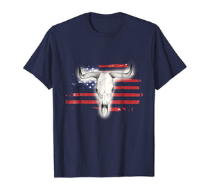 Patriotic Flag Shirt Western Style Bull Cow Skull Tshirt