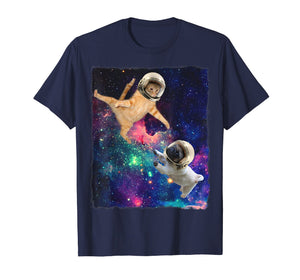 Cute Space Cat vs Pug Shirt Galaxy Epic Fight In Outer Space