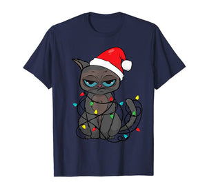 Christmas Cat Shirt | Funny Santa Hat & Xmas Lights Cat Gift T-Shirt
