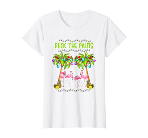 Deck the Palms Merry Flamingo Christmas T-shirt | funny tees