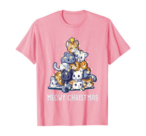 Cats Christmas Tree Meow Kitten Kitty Tree Lights Star Xmas T-Shirt