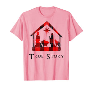 Christmas Nativity True Story Red Plaid Xmas Sweater Gift T-Shirt