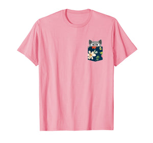 Cute Cat Faux Fake Pocket T-Shirt For Girls, Women and Men