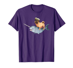 Captain Pug riding a Narwhal T-shirt Funny Pug Shirt