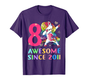 8 Years Old 8th Birthday Unicorn Dabbing Shirt Girl Party