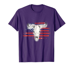 Patriotic Flag Shirt Western Style Bull Cow Skull Tshirt