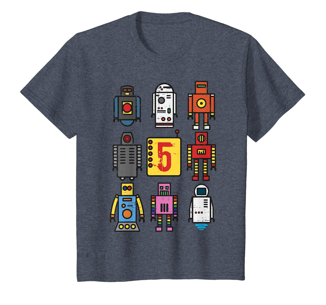 Kids Robot 5th Birthday Shirt - Retro Robotics with number five