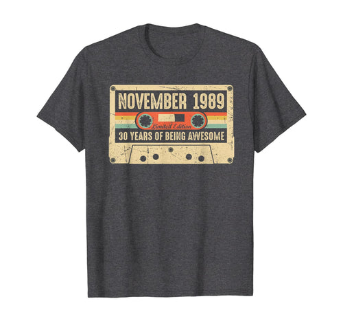 Vintage November 1989 30th birthday Gift Retro Cassette Tape T-Shirt