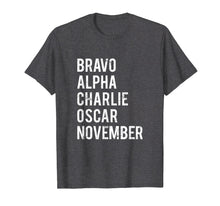 Load image into Gallery viewer, Bacon Military Alphabet T-Shirt Bacon Lover Distressed Gift
