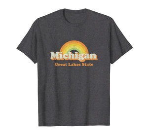 Retro Michigan T Shirt Vintage 70s Rainbow Tee Design