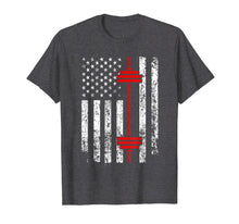 Load image into Gallery viewer, Barbell and American Flag Weight Lifting T-Shirt
