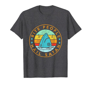 Bite People Hail Satan Shark Retro Vintage T-Shirt
